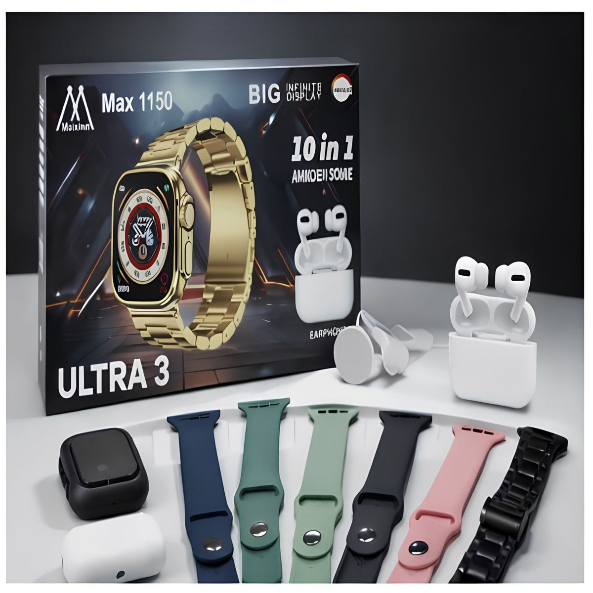 Ultra 3 Smart Watch 10-in-1 Combo with Wireless Earbuds – Max 1150 Series