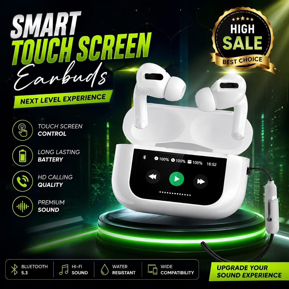 A9 Pro Wireless Earbuds White – Bluetooth 5.3 TWS with HD Stereo Sound