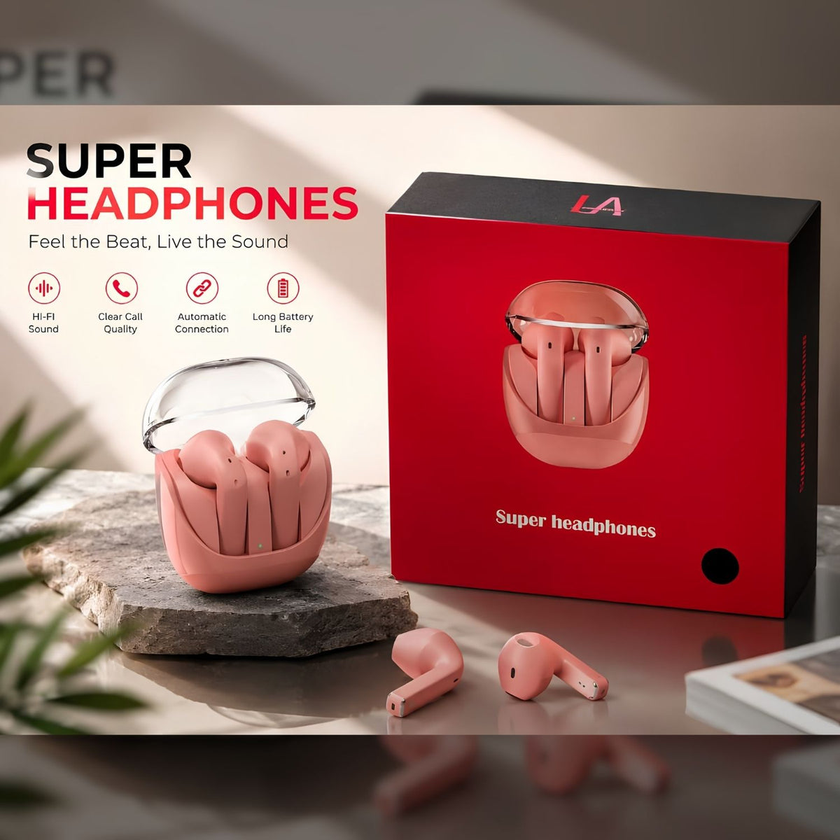 LA Super Wireless Bluetooth Earbuds – Hi-Fi Sound, Touch Control & Charging Case