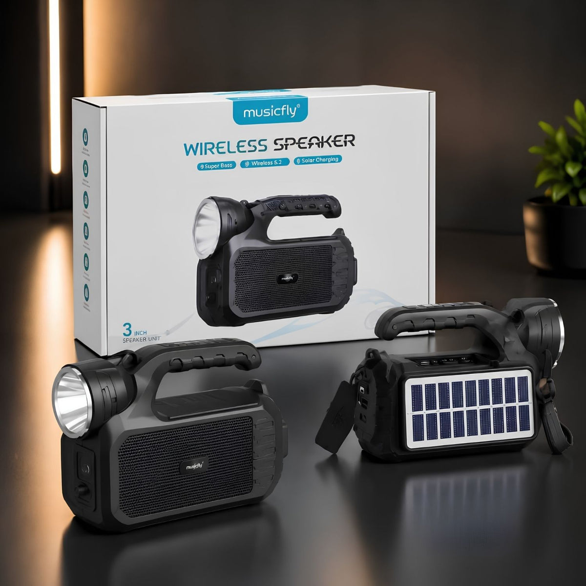Portable Wireless Bluetooth Speaker with Flashlight & Solar Charging – Super Bass Outdoor Speaker