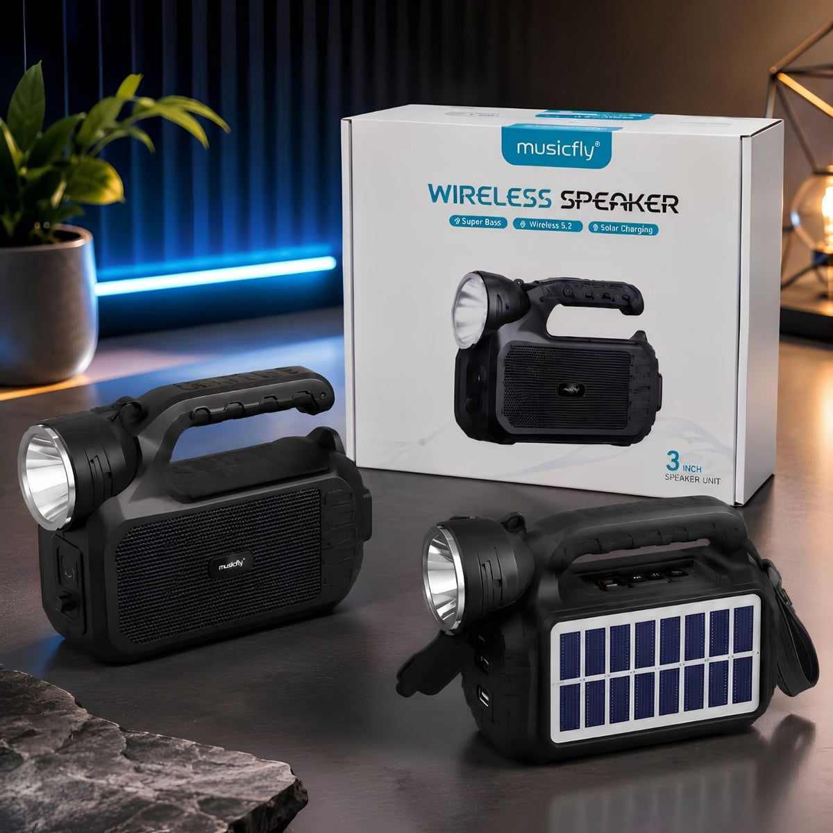 Portable Wireless Bluetooth Speaker with Flashlight & Solar Charging – Super Bass Outdoor Speaker