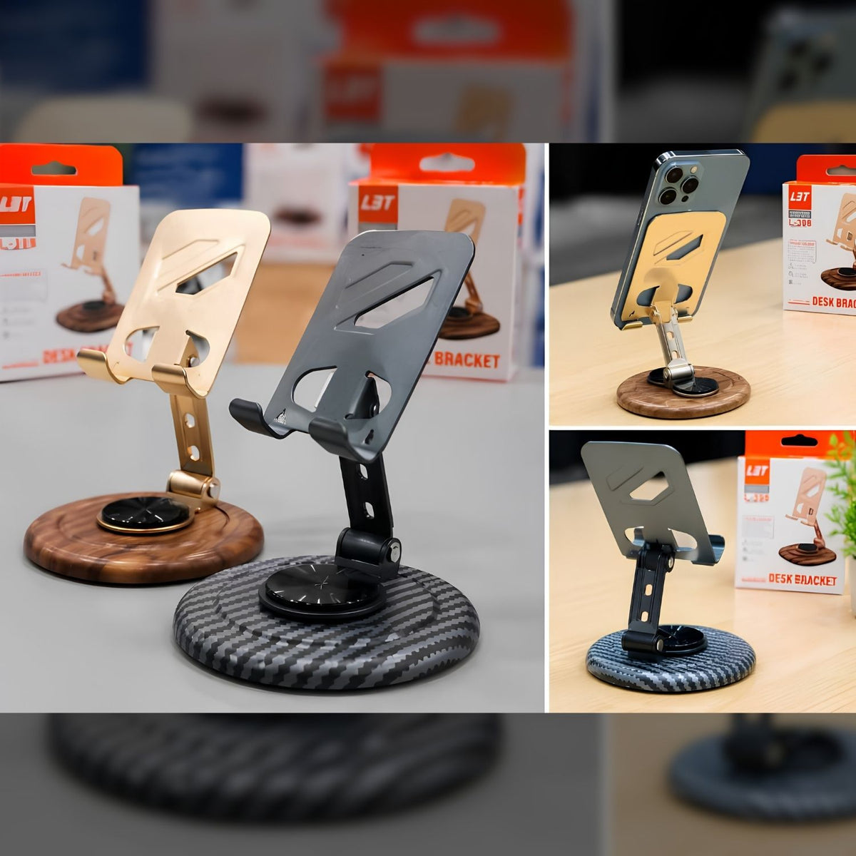 L3T L-398 Adjustable Metal Desk Phone Holder – Foldable Aluminum Mobile Stand