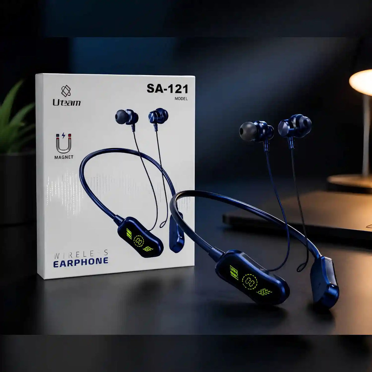 Uteam SA-121 Wireless Neckband Earphones – Bluetooth Magnetic Earbuds with 48 Hours Battery & Hi-Fi Sound